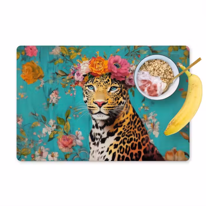 Tischset - 6 Stück - Leopard - Blumen - Krone