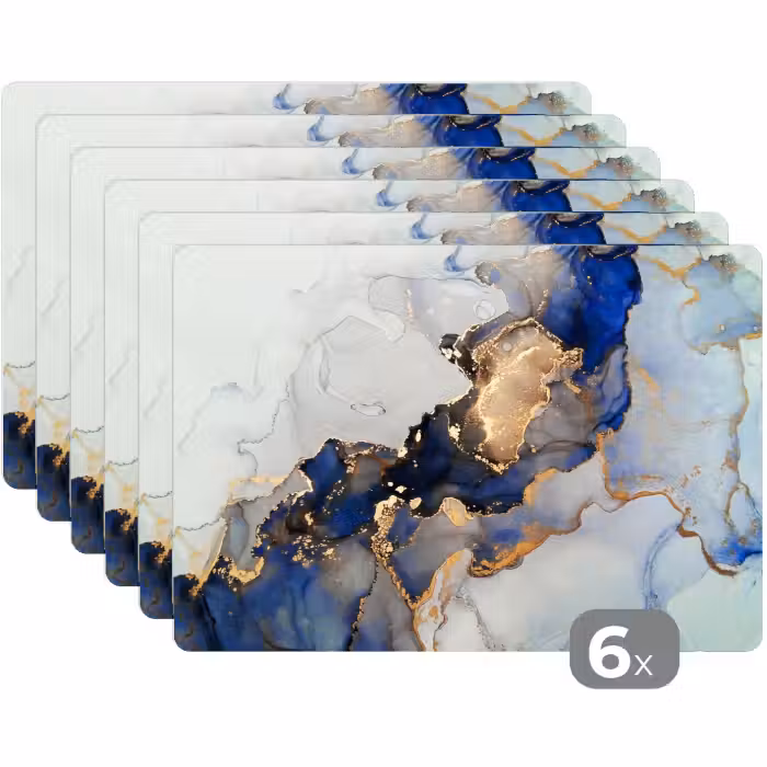 Tischset - 6 Stück - Marmor - Blau - Gold