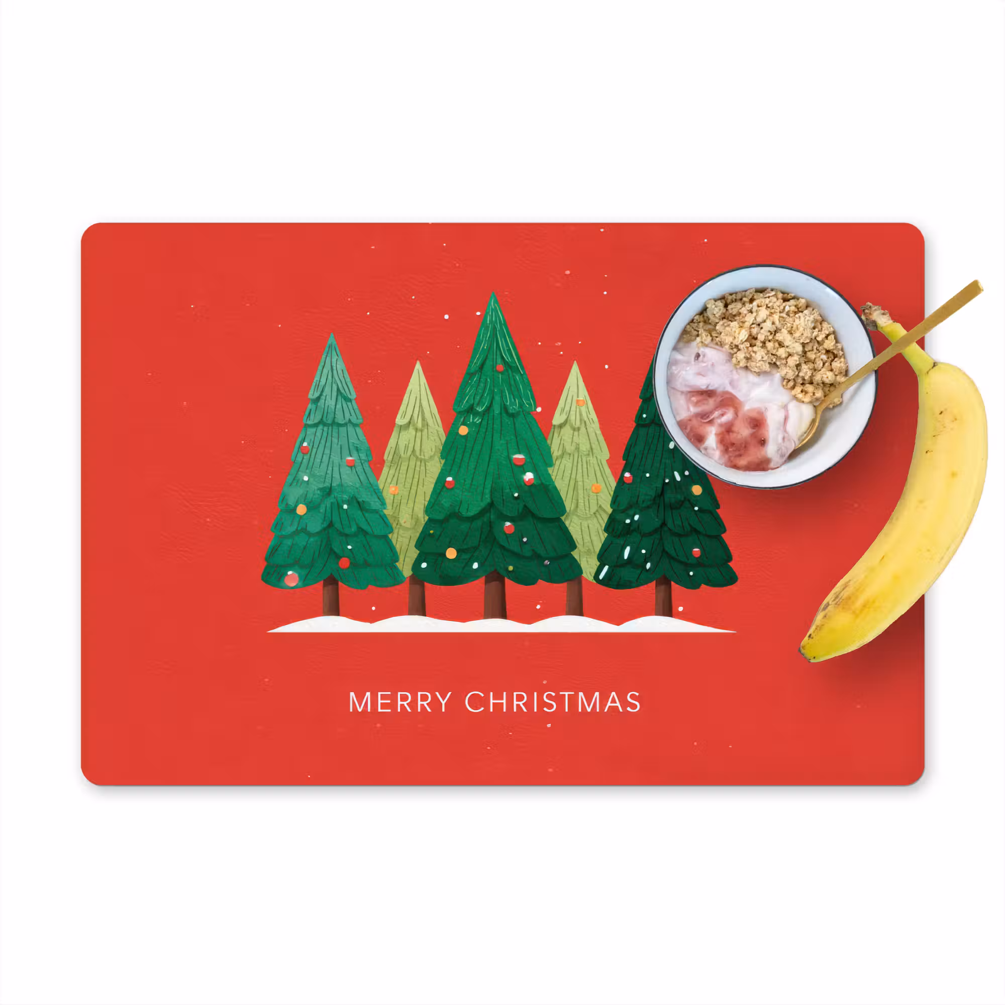 Tischset - 6 Stück - Minimalistisch - Weihnachtsbäume - Rot - Schnee