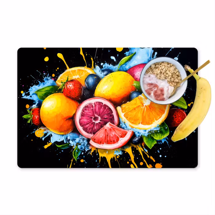 Tischset - 6 Stück - Obst - Graffiti - Bunt - Orange - Erdbeere - Abstrakt