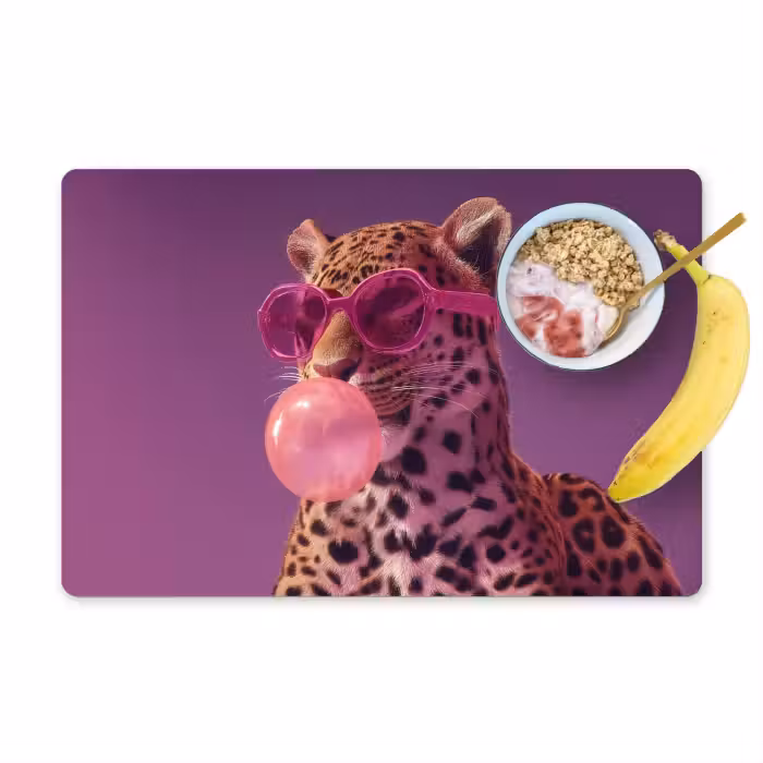 Tischset - 6 Stück - Panther - Sonnenbrille - Kaugummiblase - Rosa