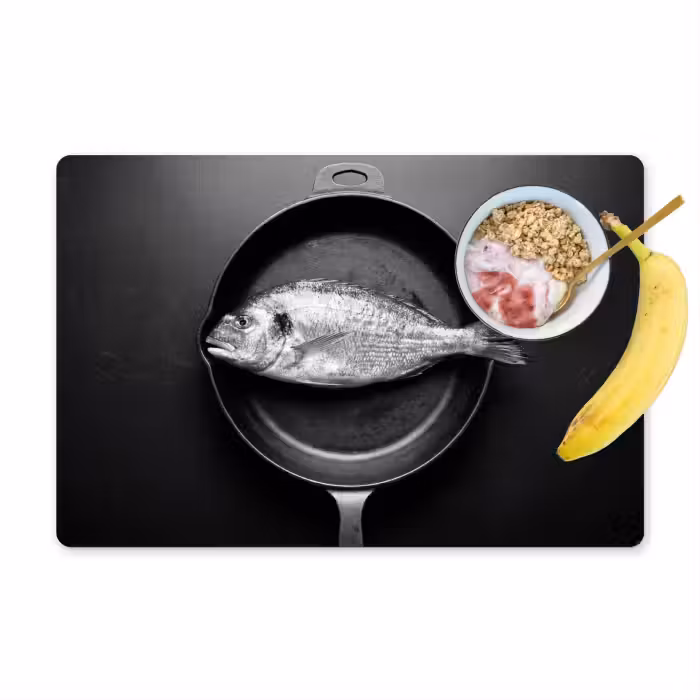 Tischset - 6 Stück - Pfanne - Fisch - Schwarz - Weiß