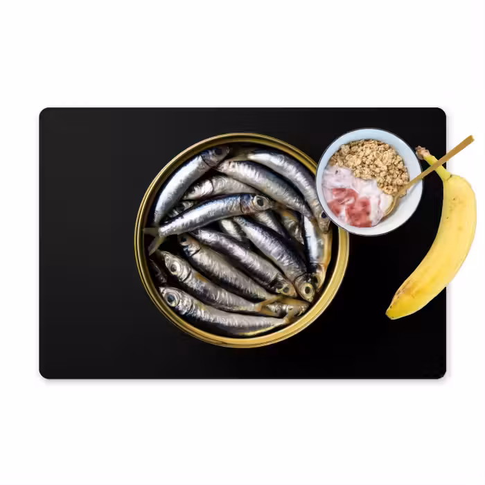 Tischset - 6 Stück - Sardinen - Fisch - Rund - Schwarz