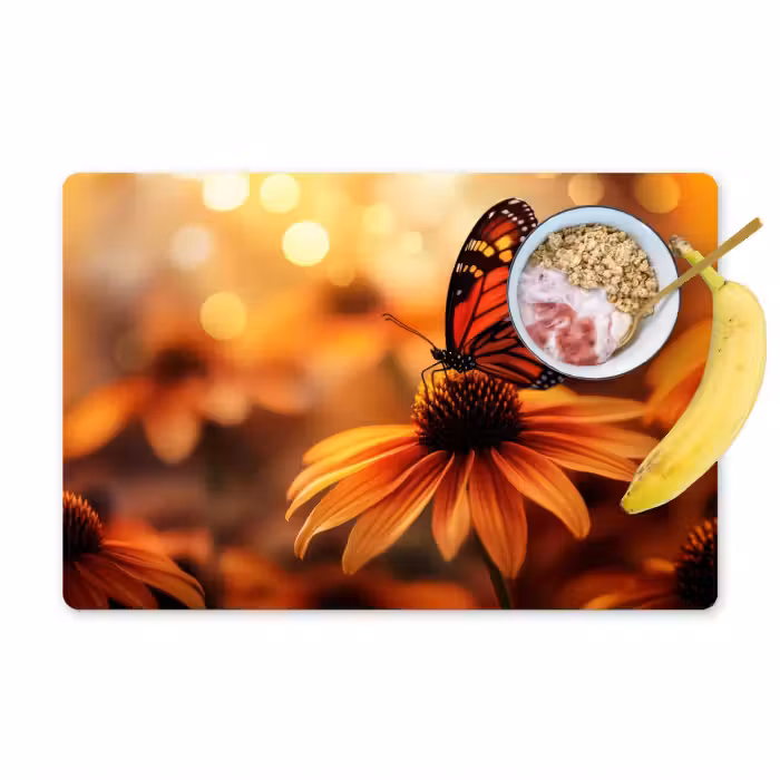 Tischset - 6 Stück - Schmetterling - Blumen - Orange