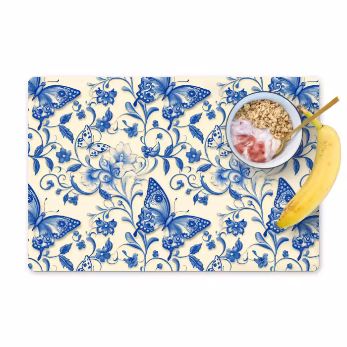Tischset - 6 Stück - Schmetterlinge - Blumen - Blau - Botanisch