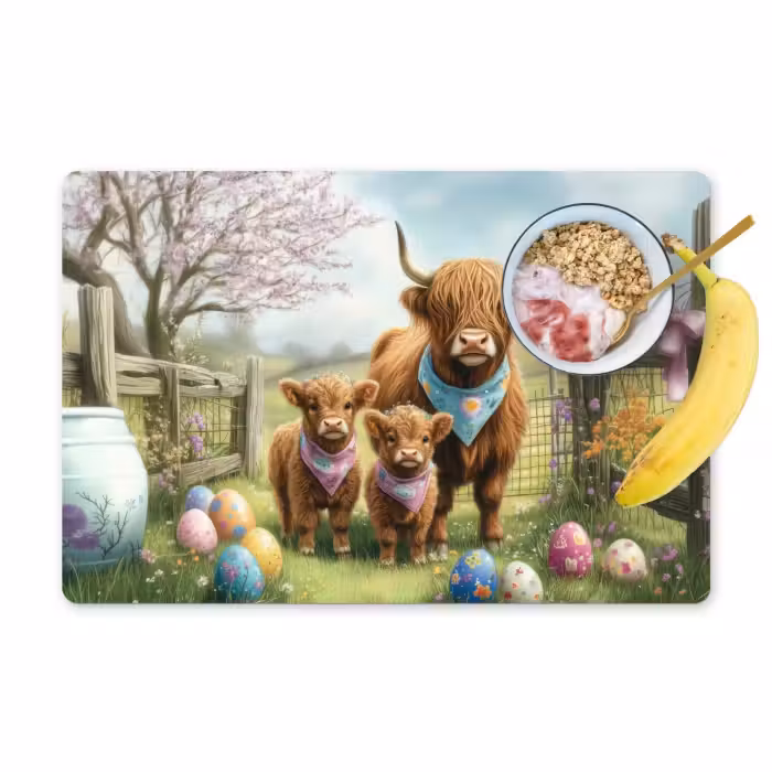 Tischset - 6 Stück - Schottische Highlander - Ostereier - Frühling