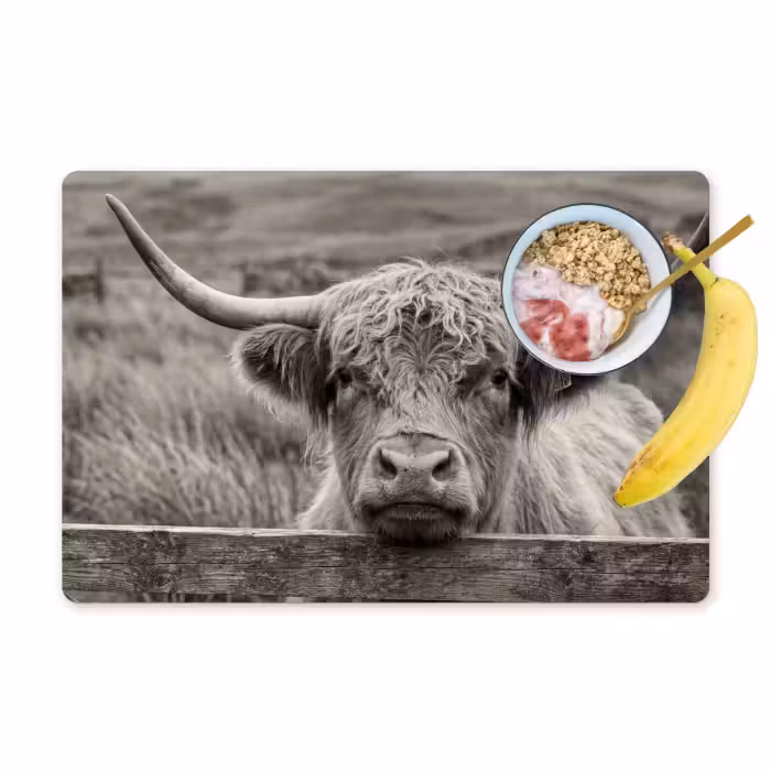 Tischset - 6 Stück - Schottischer Highlander - Schwarz - Weiß - Holz