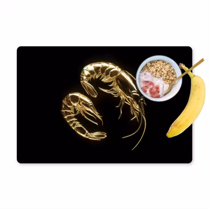 Tischset - 6 Stück - Shrimps - Schwarz - Gold - Tiere