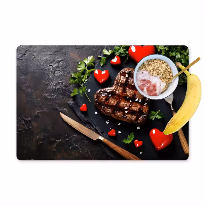 Tischset - 6 Stück - Steak - Herz - Besteck