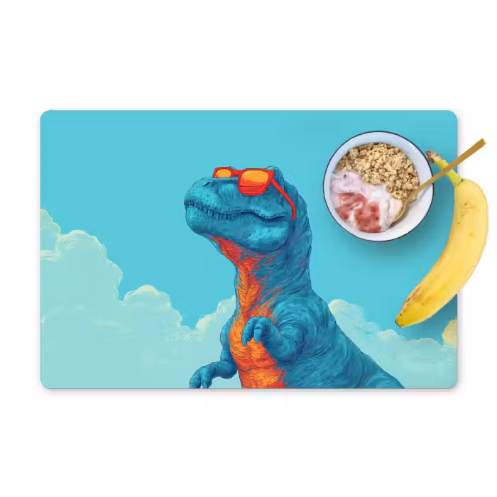 Tischset - 6 Stück - T-Rex - Blau - Wolken - Sonnenbrille