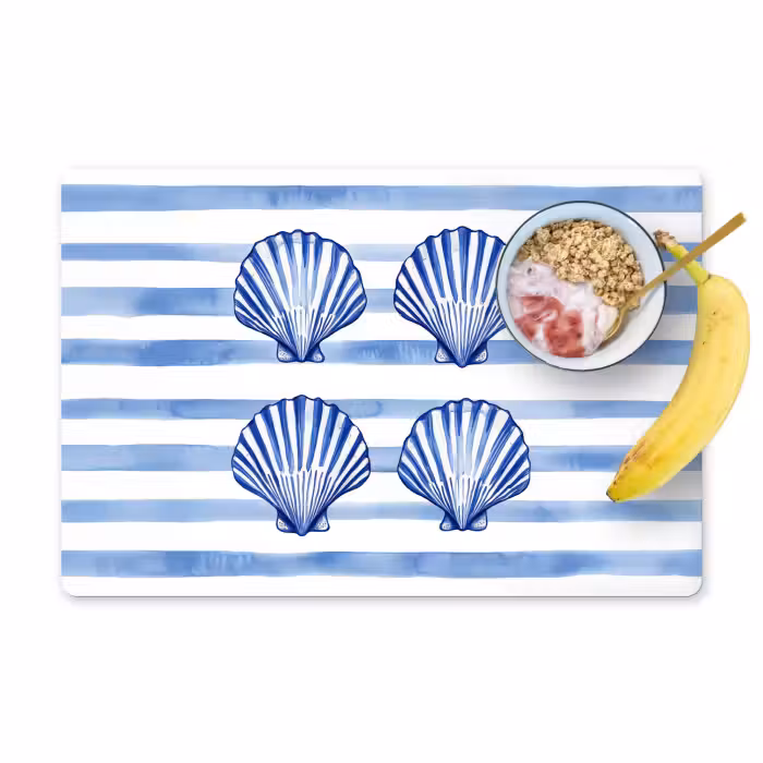 Tischset - 6 Stück - Vier Muscheln - Blau - Weiß - Gestreift