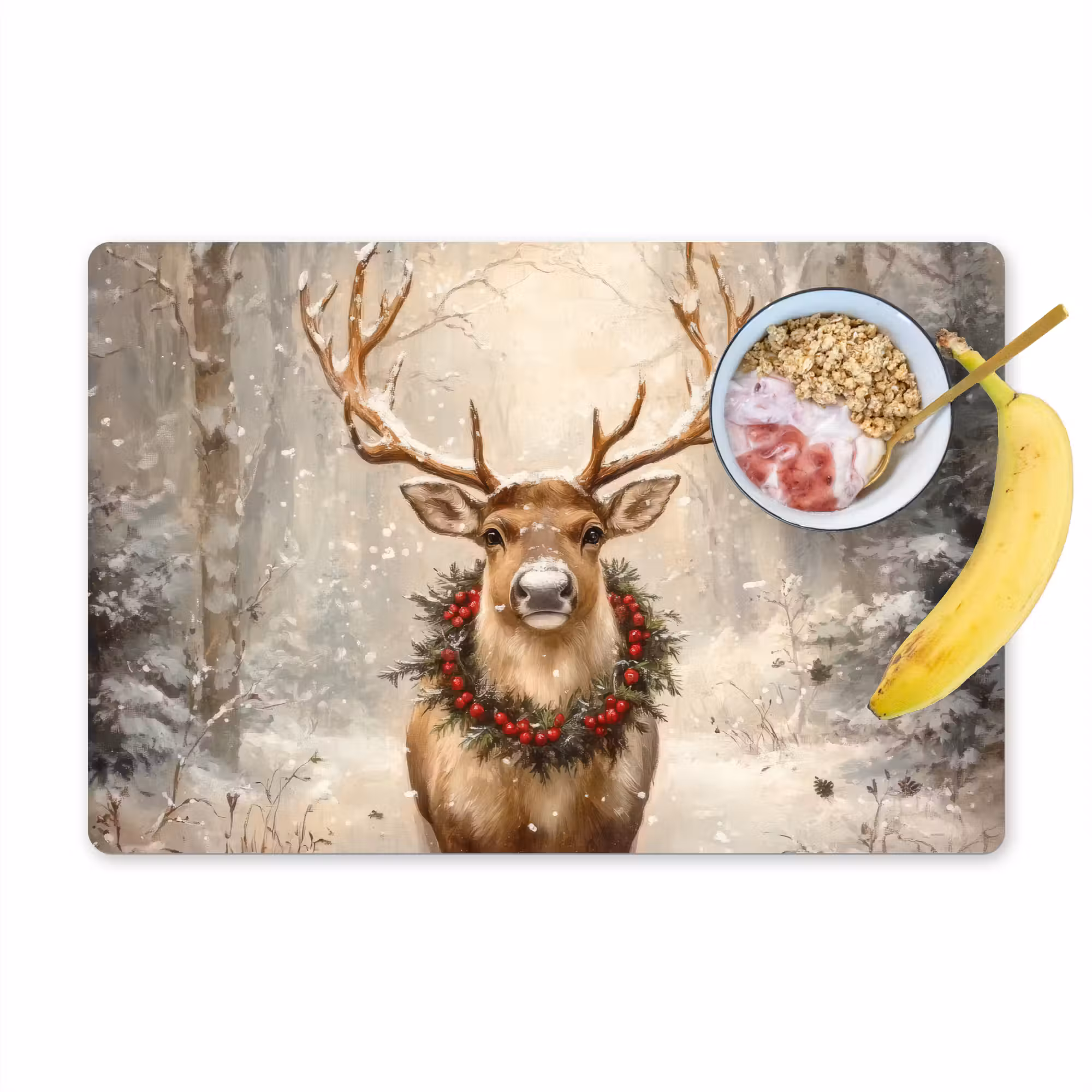 Tischset - 6 Stück - Weihnachten - Rentier - Winter - Kranz