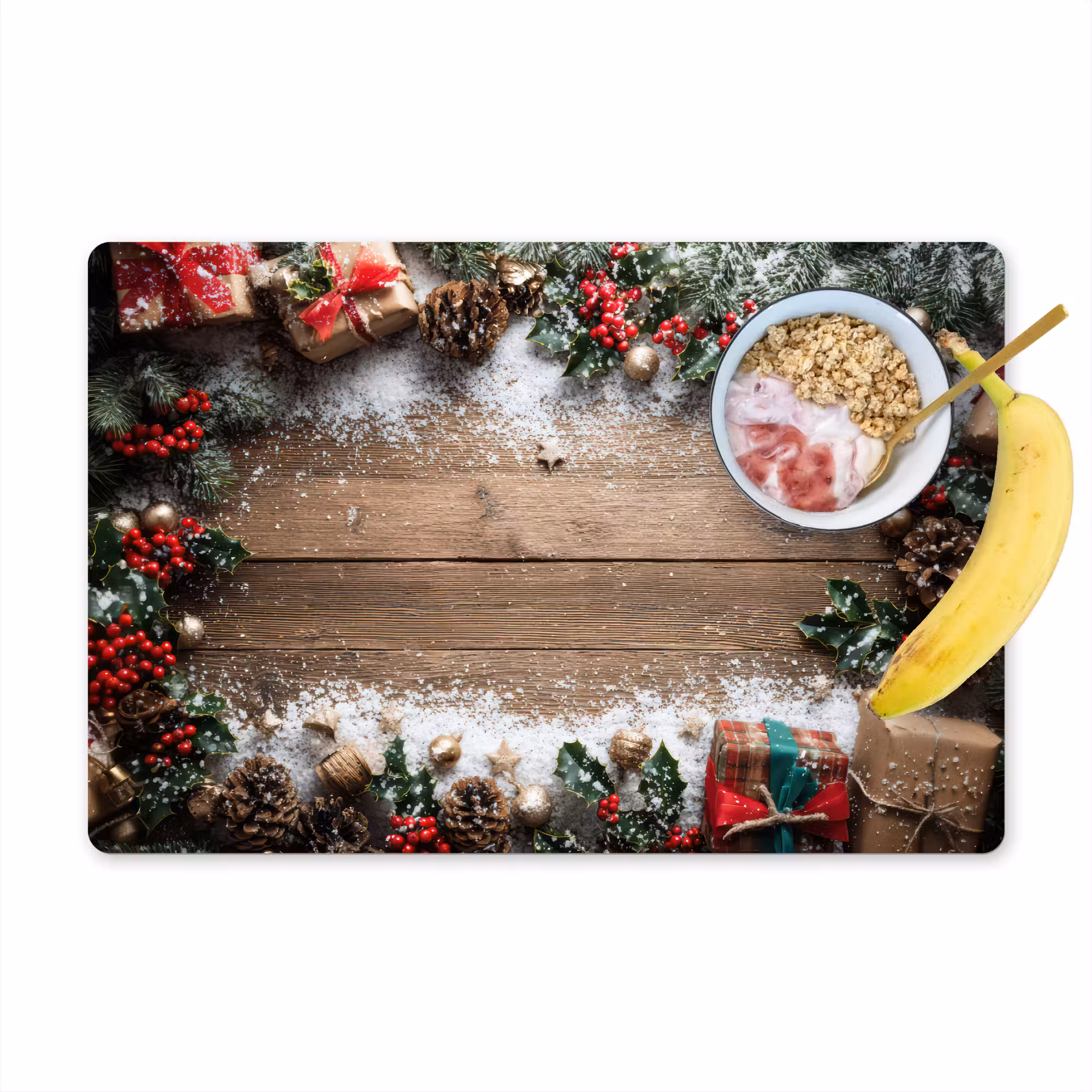 Tischset - 6 Stück - Weihnachtsdekoration - Geschenke - Holz - Mehrfarbig