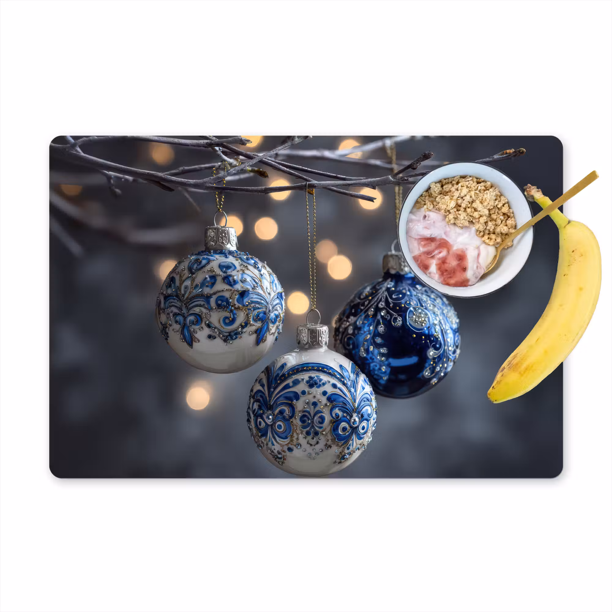 Tischset - 6 Stück - Weihnachtskugel - Dekoriert - Blau