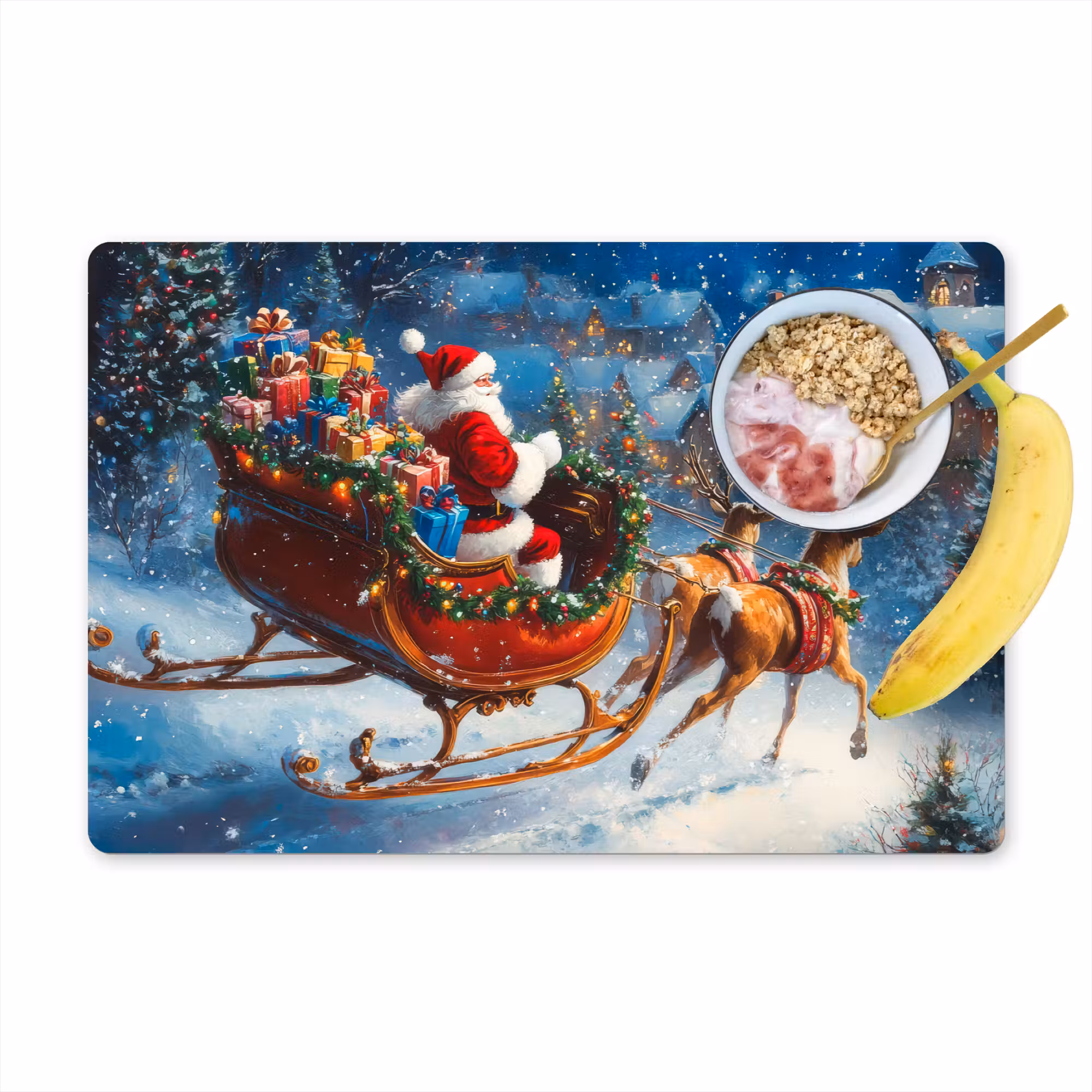 Tischset - 6 Stück - Weihnachtsmann - Rentier - Weihnachten - Schnee