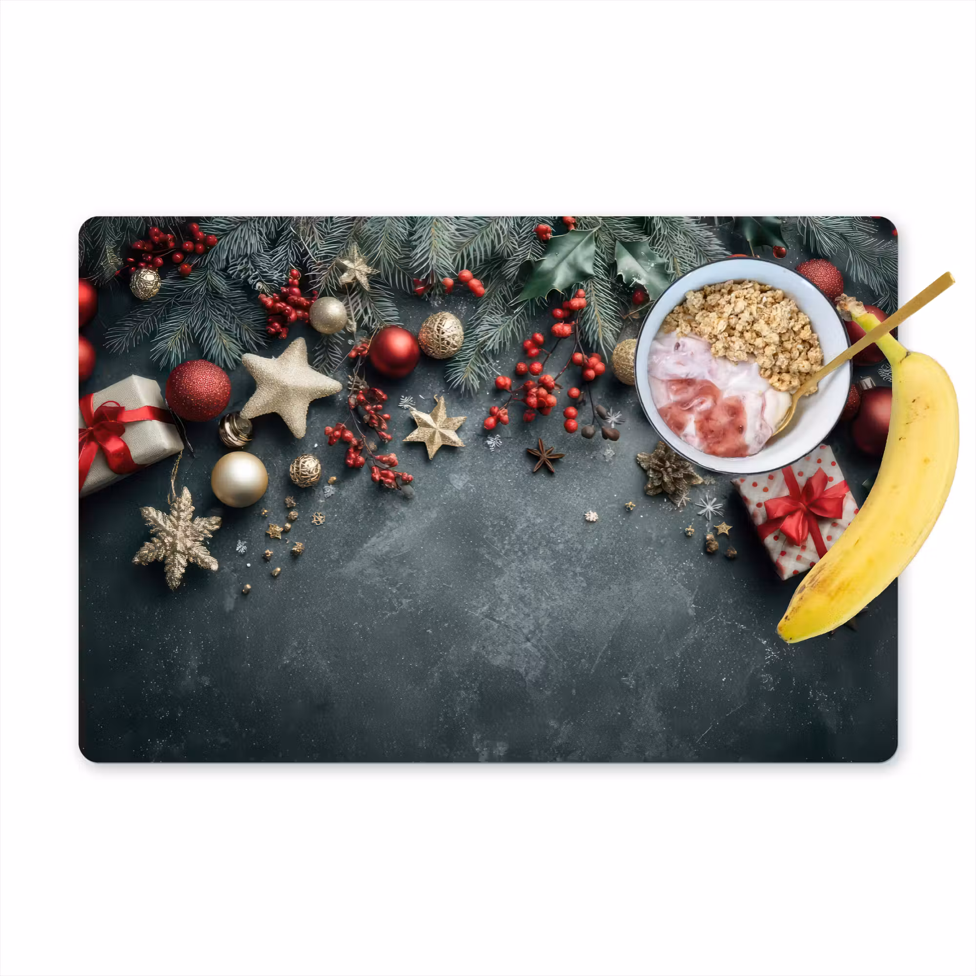 Tischset - 6 Stück - Weihnachtsrahmen - Stechpalme - Farbenfroh