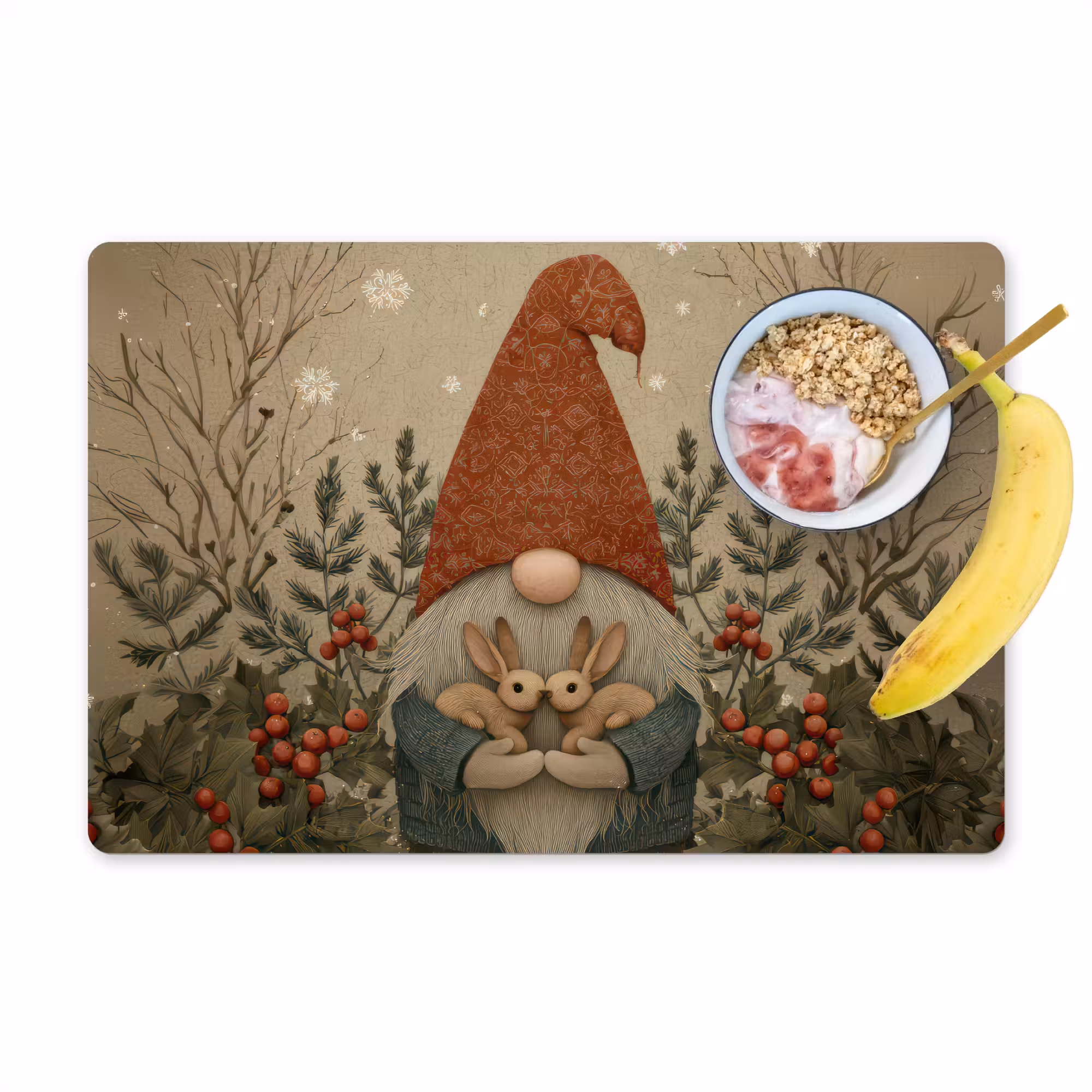 Tischset - 6 Stück - Weihnachtswichtel - Hasen - Bunt