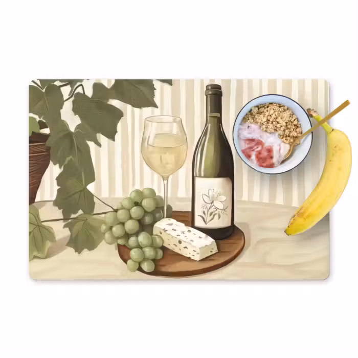 Tischset - 6 Stück - Wein - Trauben - Käse - Laub