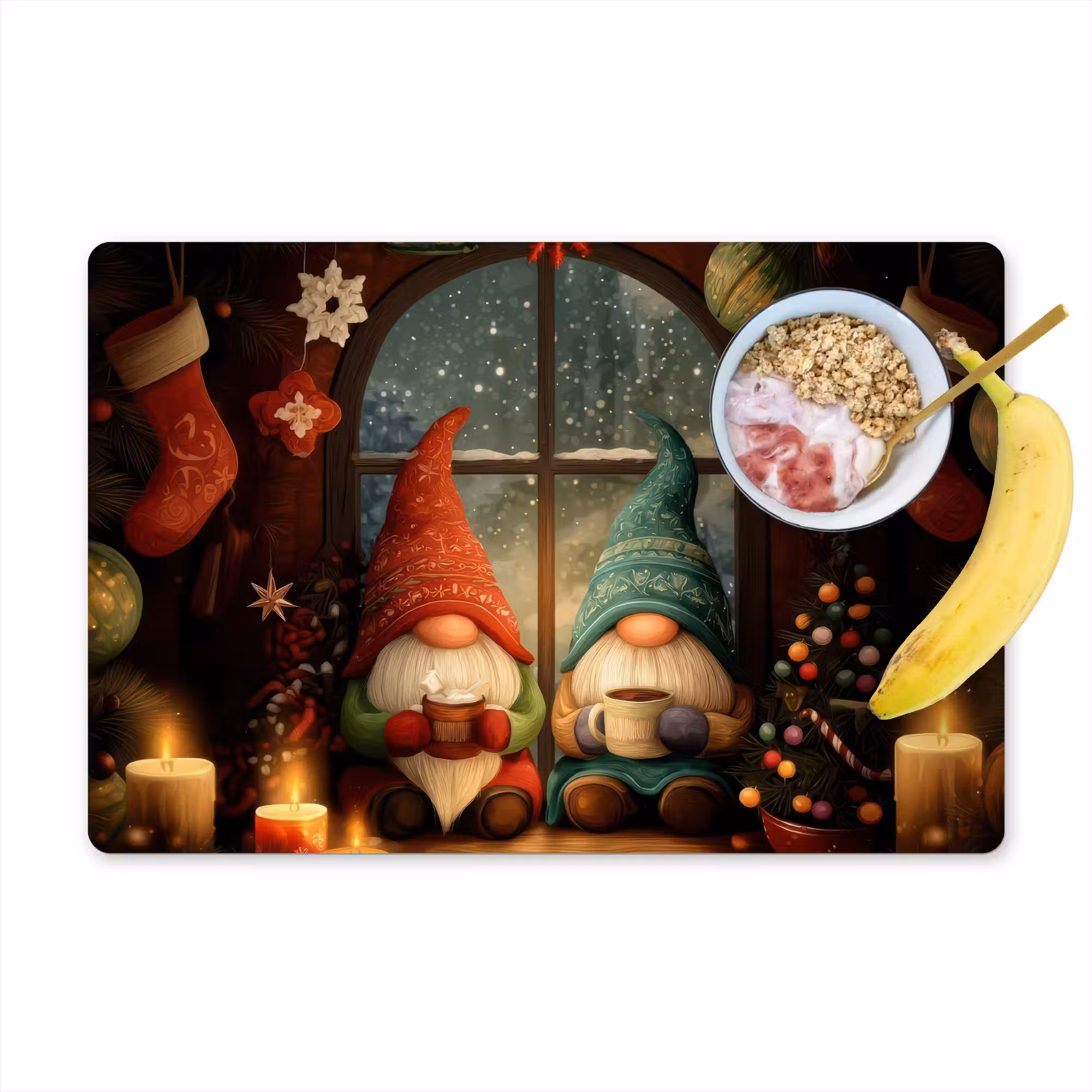 Tischset - 6 Stück - Wichtel - Weihnachten - Fenster - Farbenfroh
