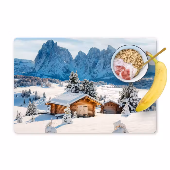 Tischset - 6 Stück - Winter - Hütte - Berge - Aussicht - Schnee