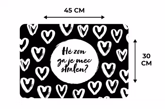 Quotes - Hé zon, ga je mee stralen? - Tekst - Zon - Zomer Placemat vinyl groot -specs
