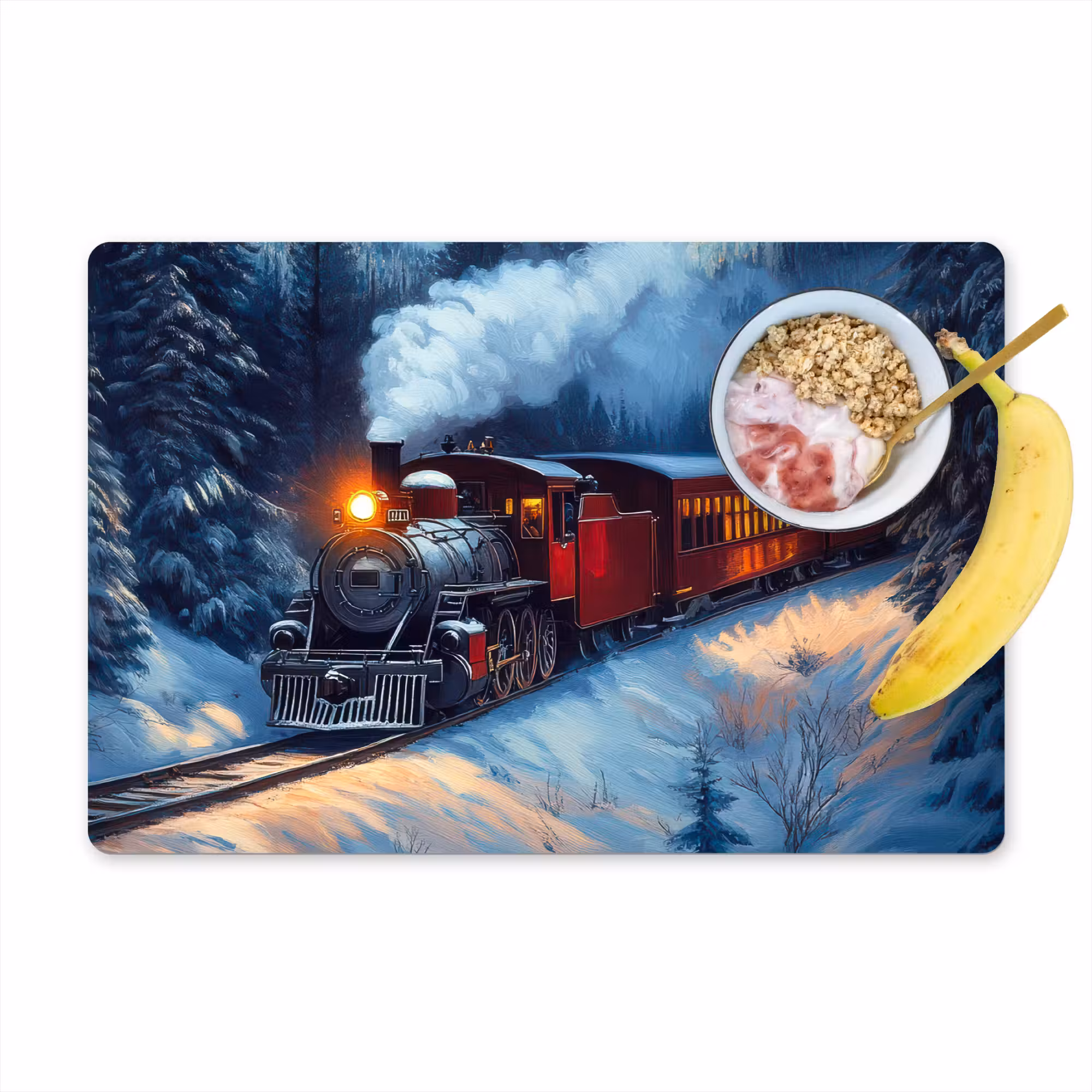 Tischset - 6 Stück - Zug - Weihnachten - Schnee - Weihnachtszug