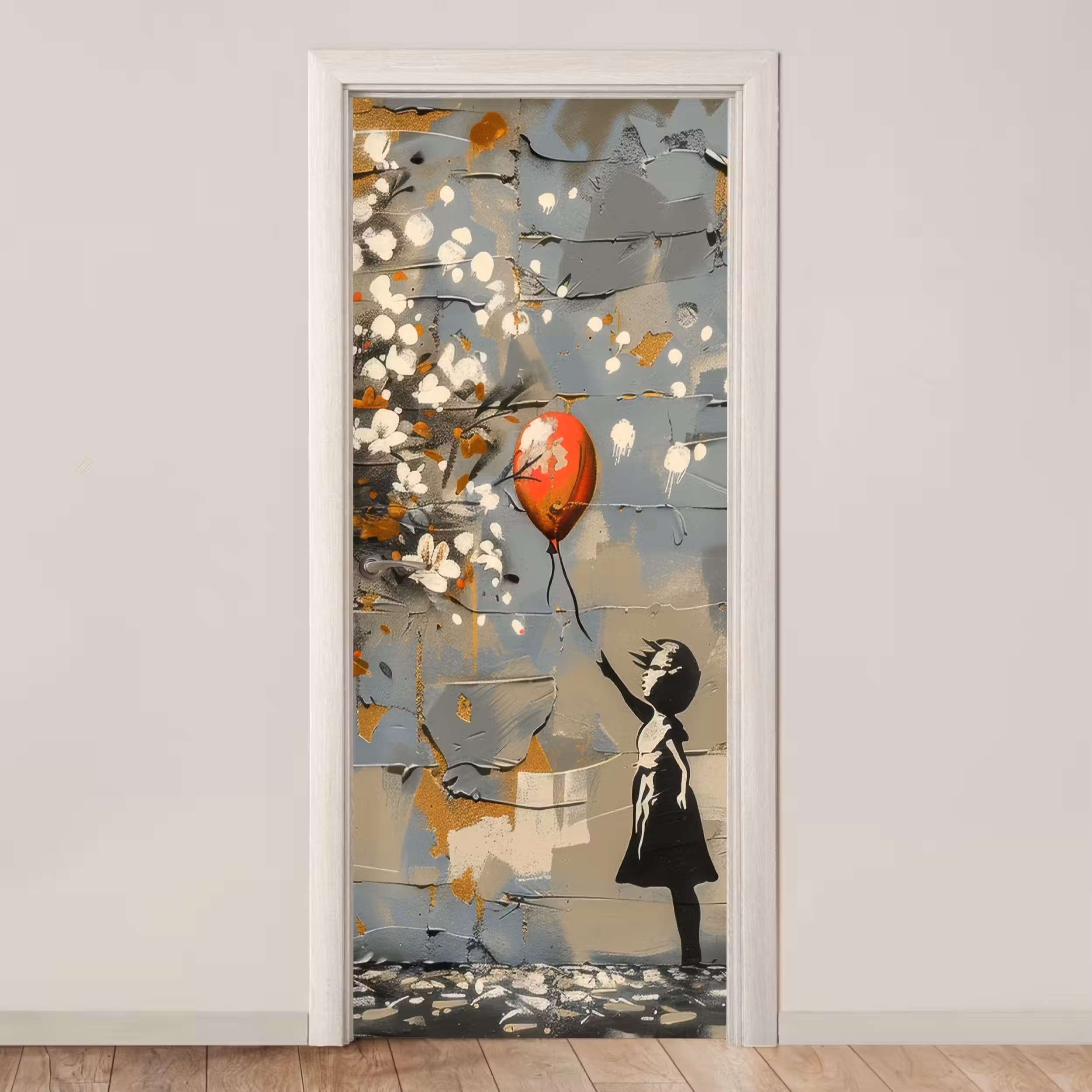 Türtapete - Baum - Graffiti - Banksy-Stil - Ballon-Mädchen