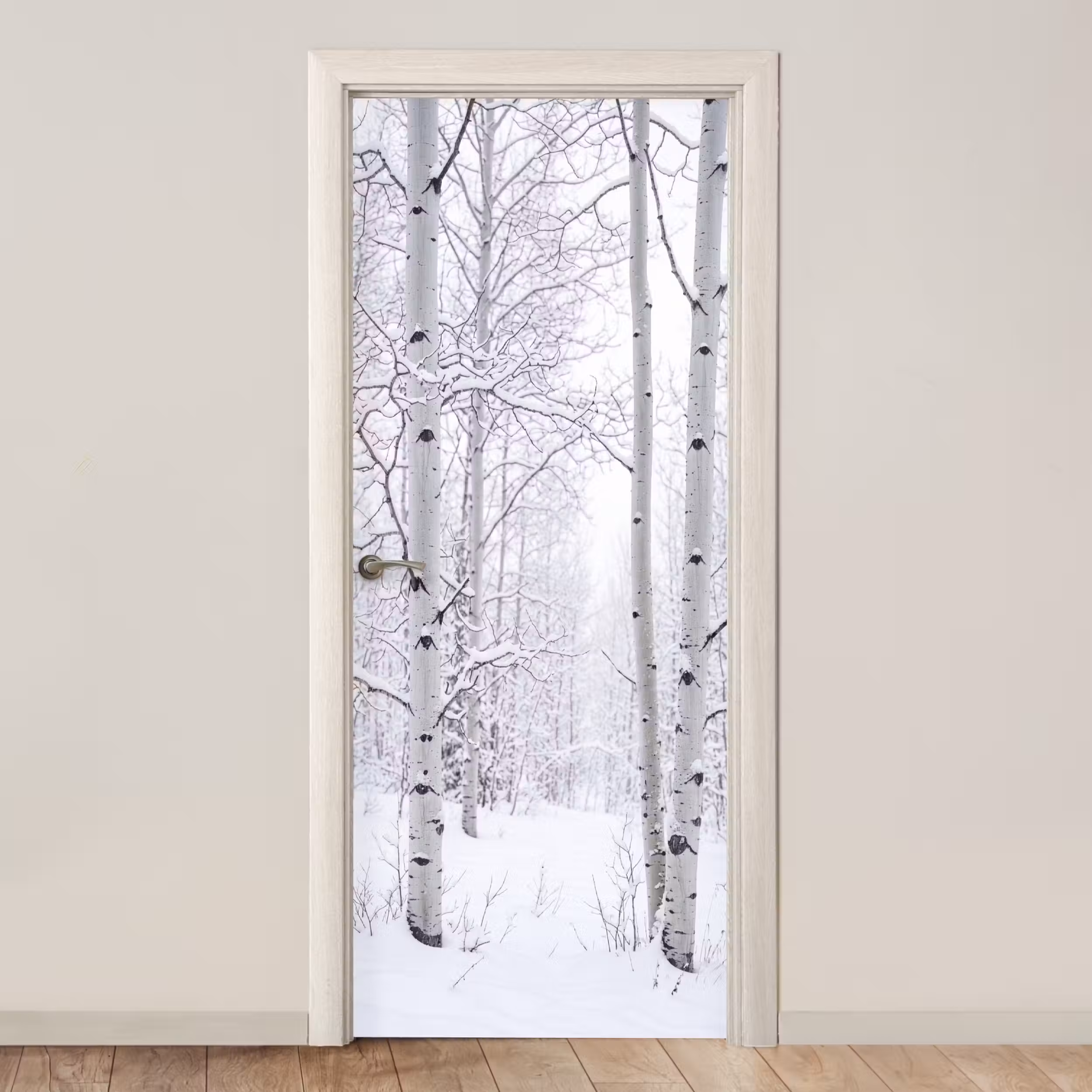 Türtapete - Birke - Schnee - Winter - Wald - Weiß