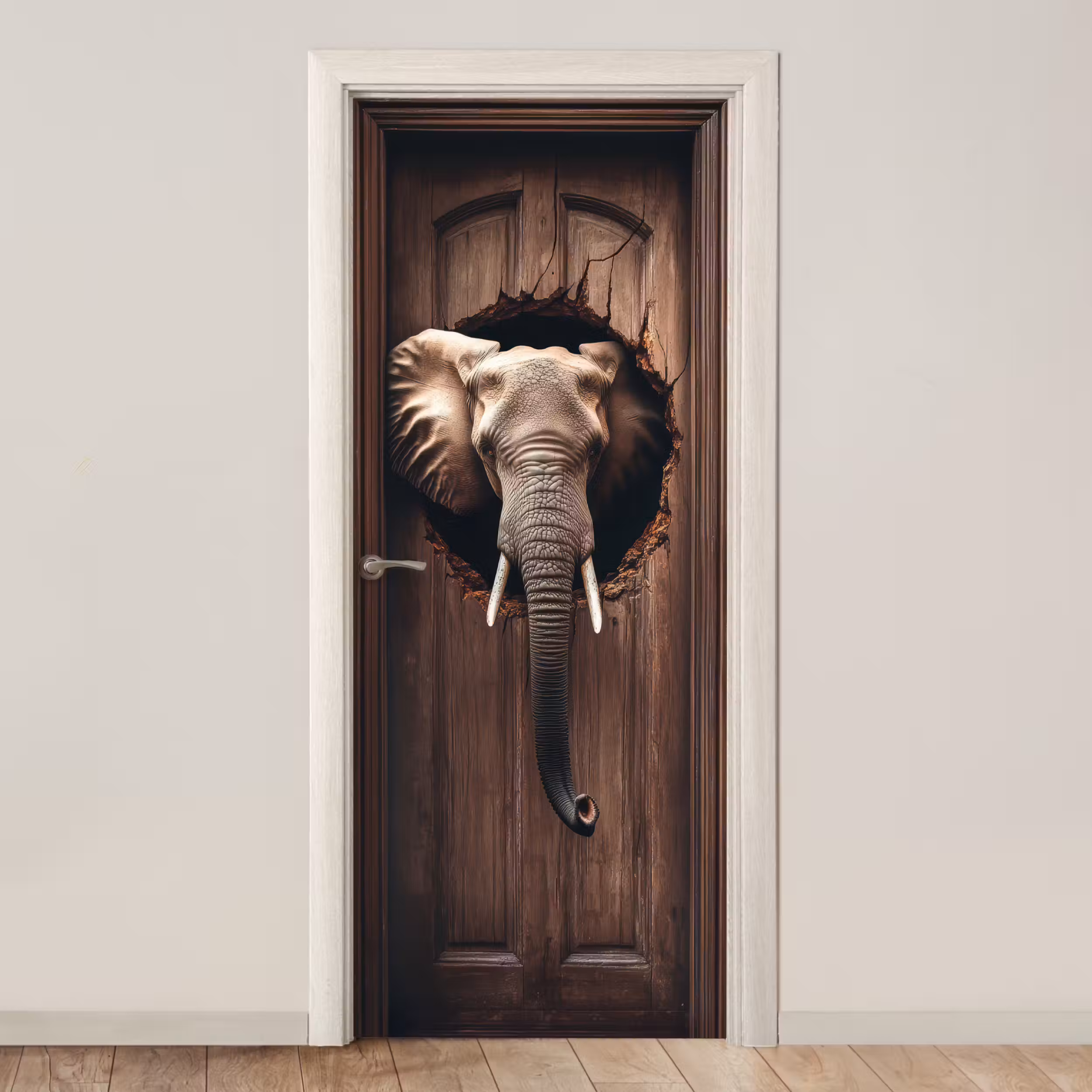 Türtapete - Elefant - Durchsichtig - Tür - Holzoptik