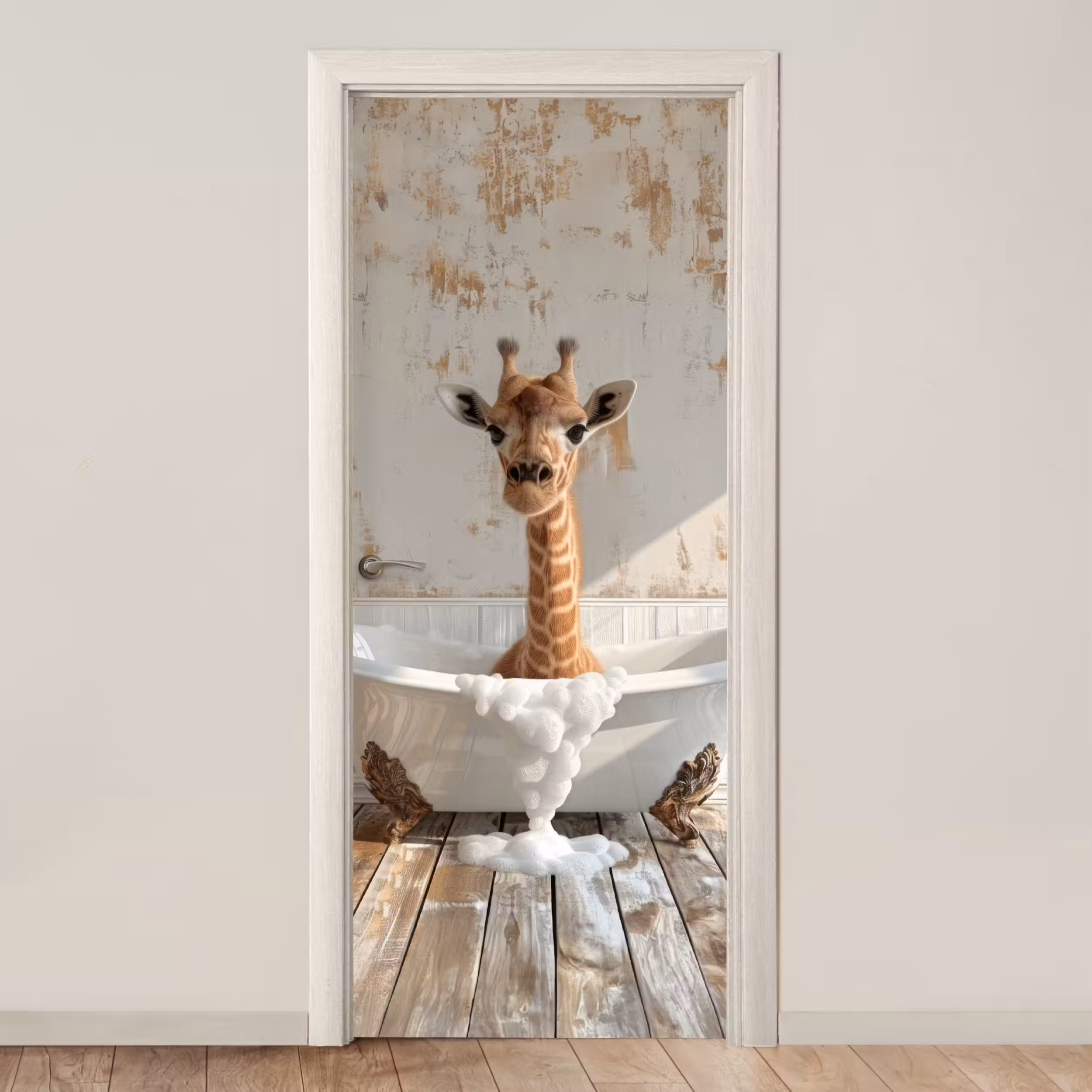 Türtapete - Giraffe - Badewanne - Vintage - Tiere