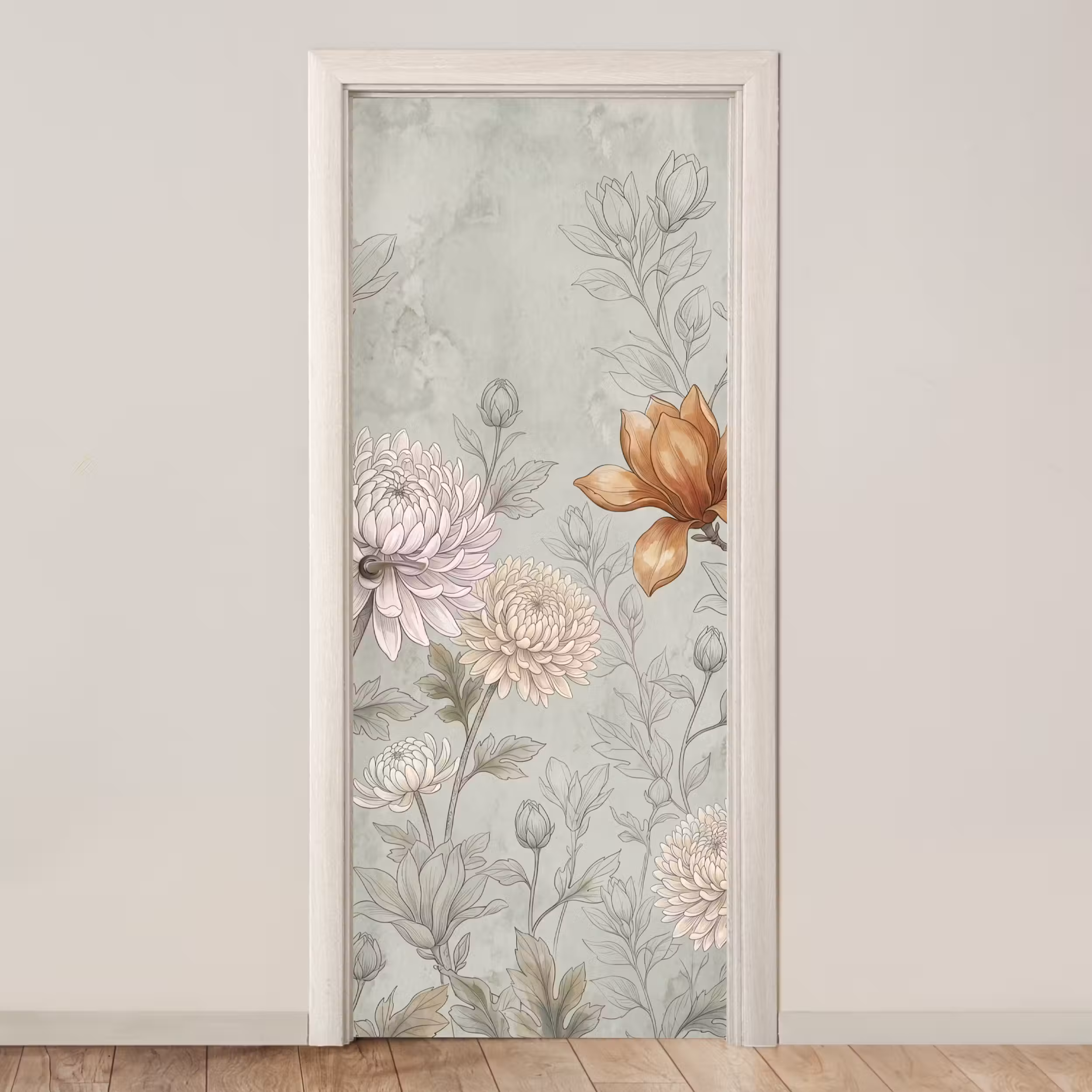 Türtapete - Illustration - Blumen - Grün