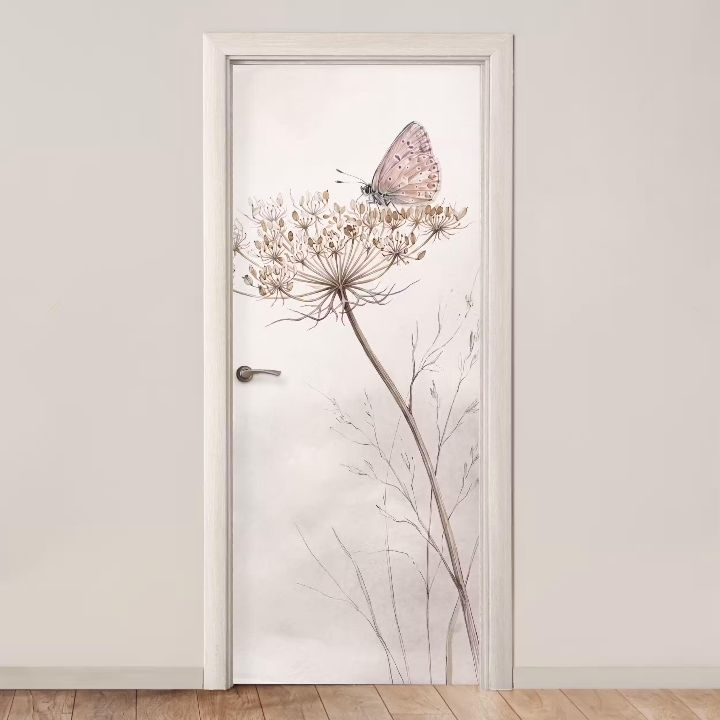 Türtapete - Schmetterling - Blume - Natur - Beige