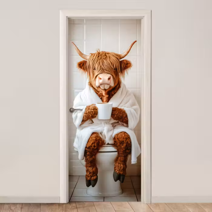 Türtapete - Schottischer Highlander - WC - Bademantel - Modern - Tiere