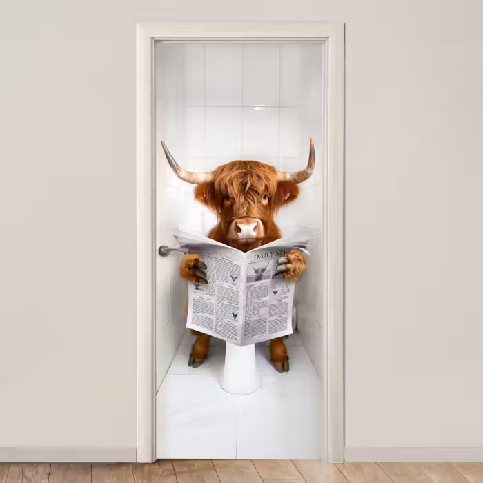 Türtapete - Scottish Highlander - Zeitung - WC - Tier