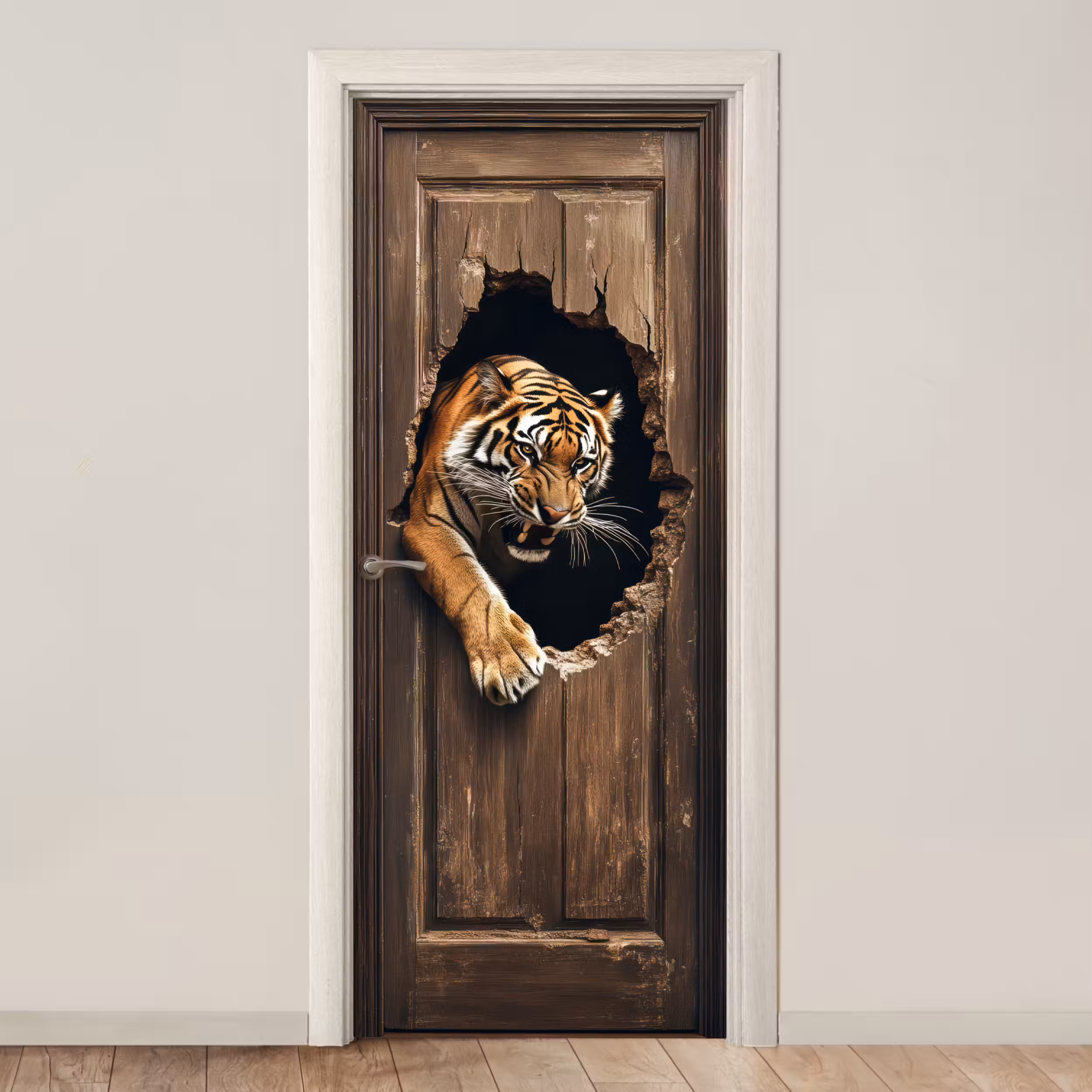 Türtapete - Tiger - Durchsichtig - Tür - Holz - Tiere