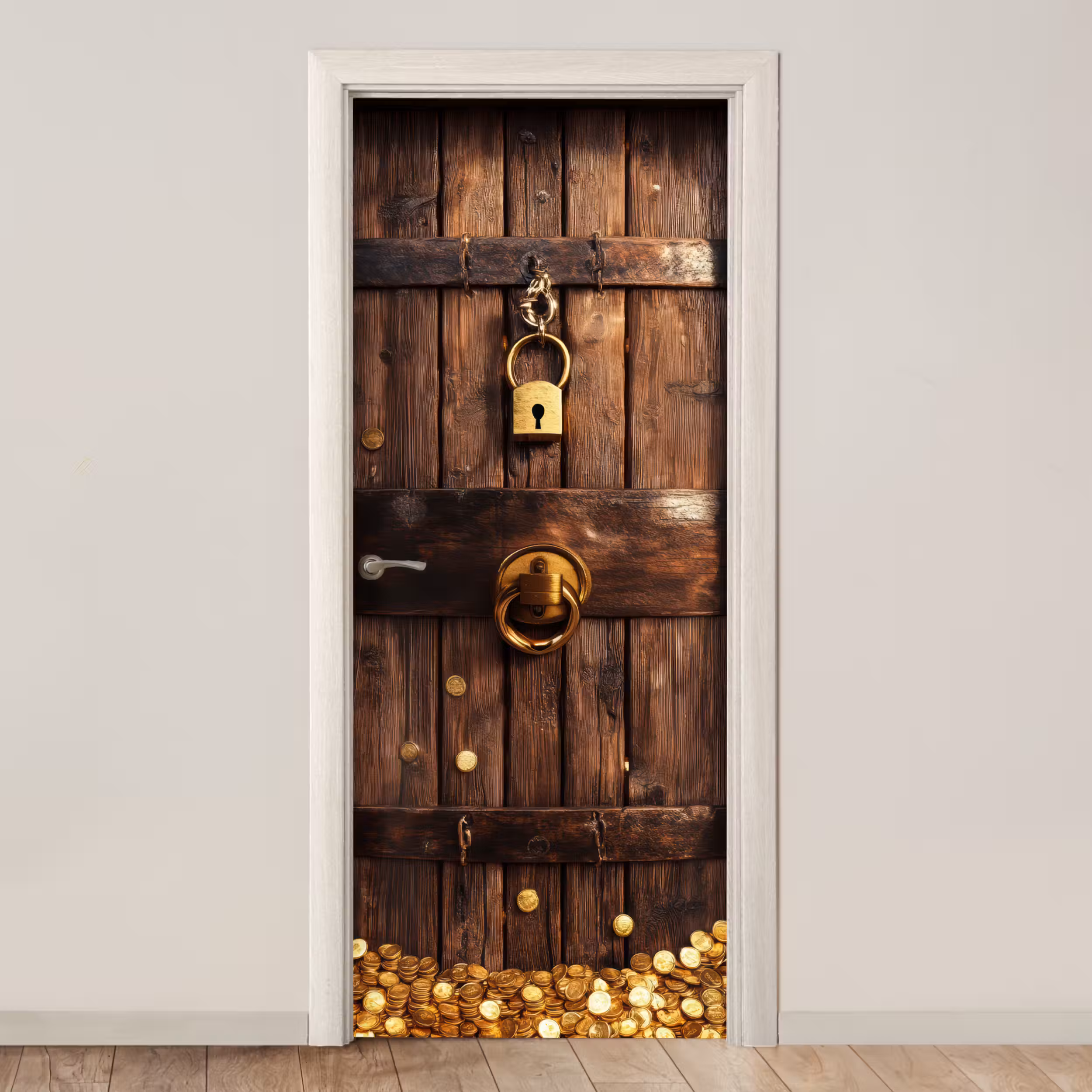 Türtapete - Tresortür - Gold - Geld - Holz