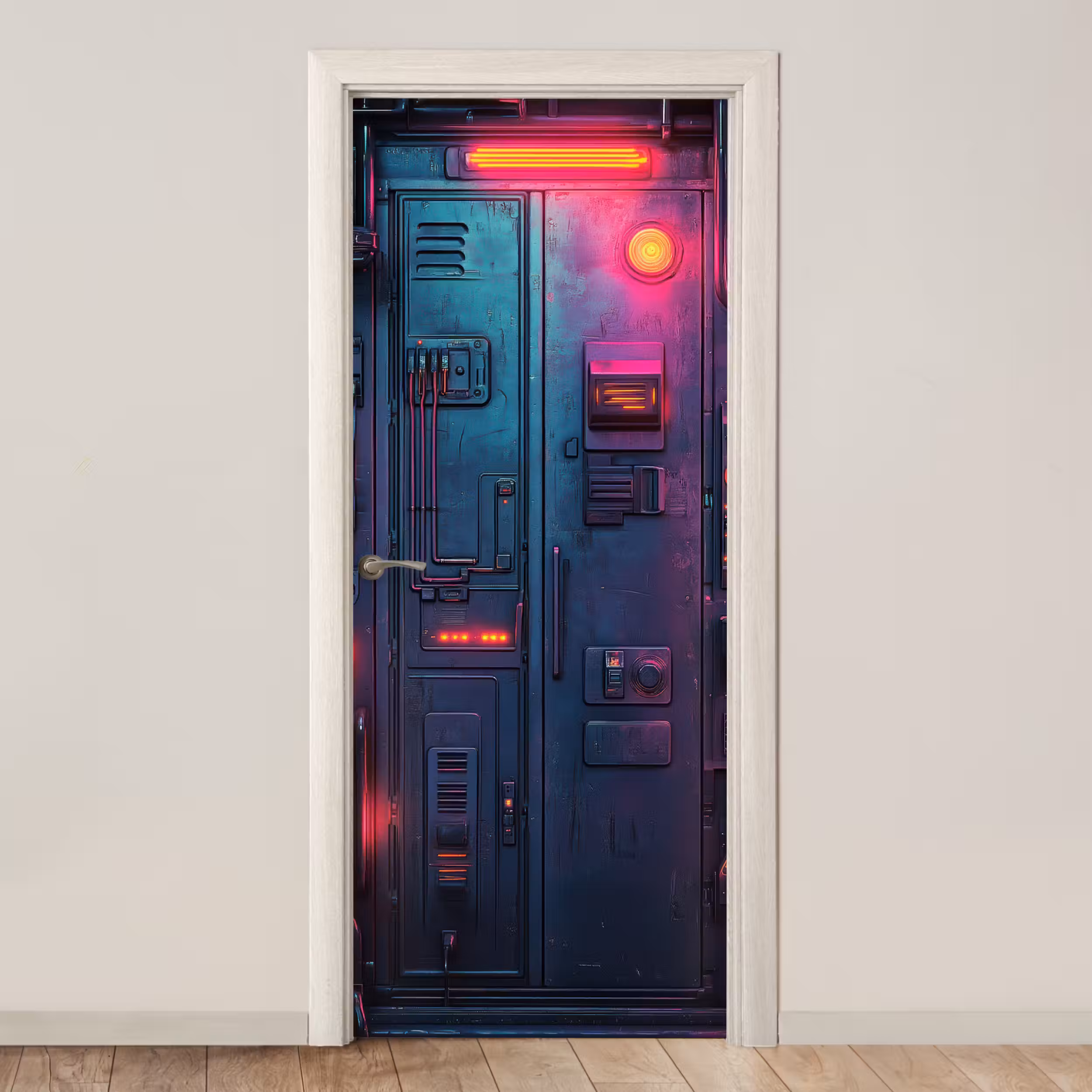 Türtapete - Tür - Futuristisch - Blau - Rosa - Neon
