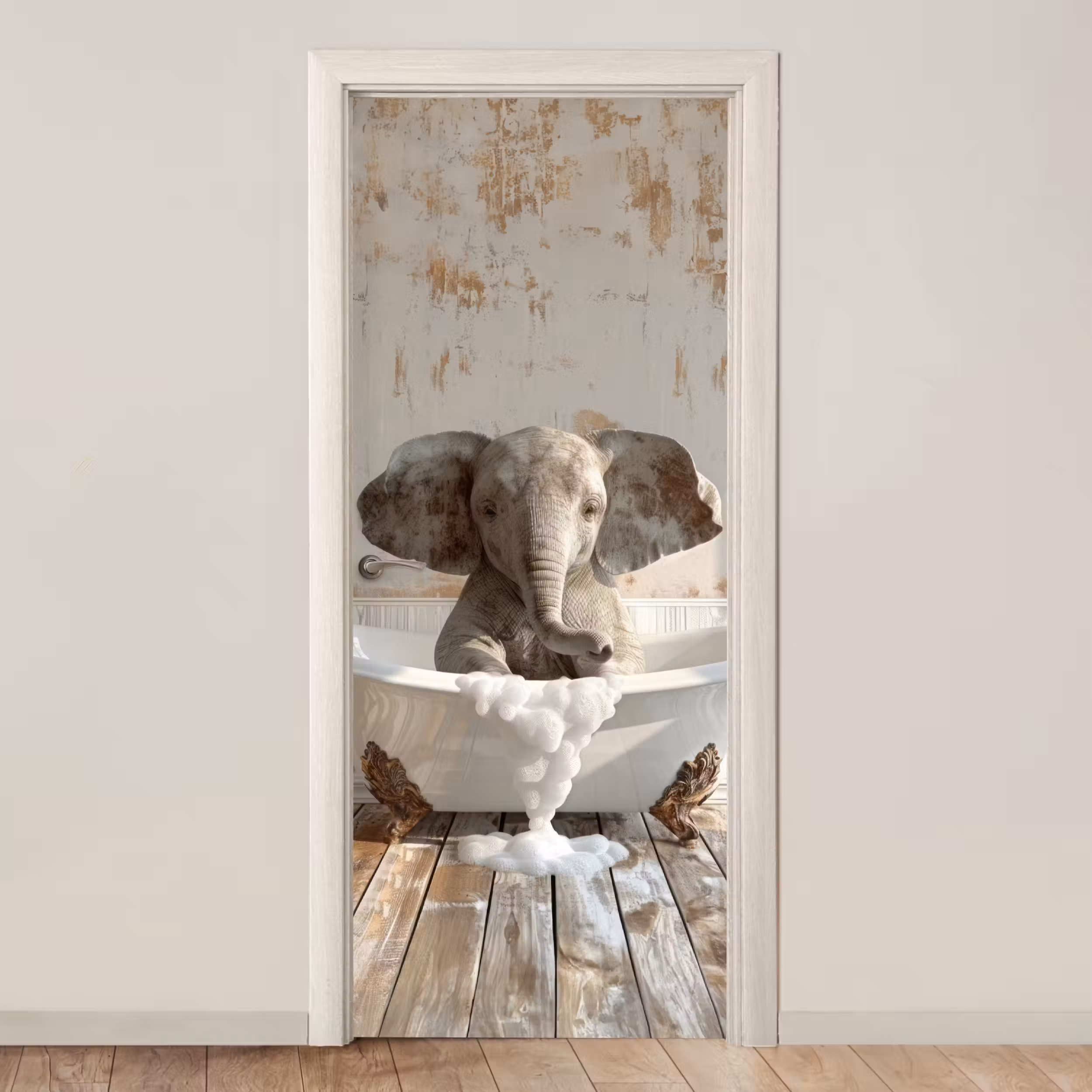Türtapete - Vintage - Elefant - Badewanne - Schaumstoff - Wildlife