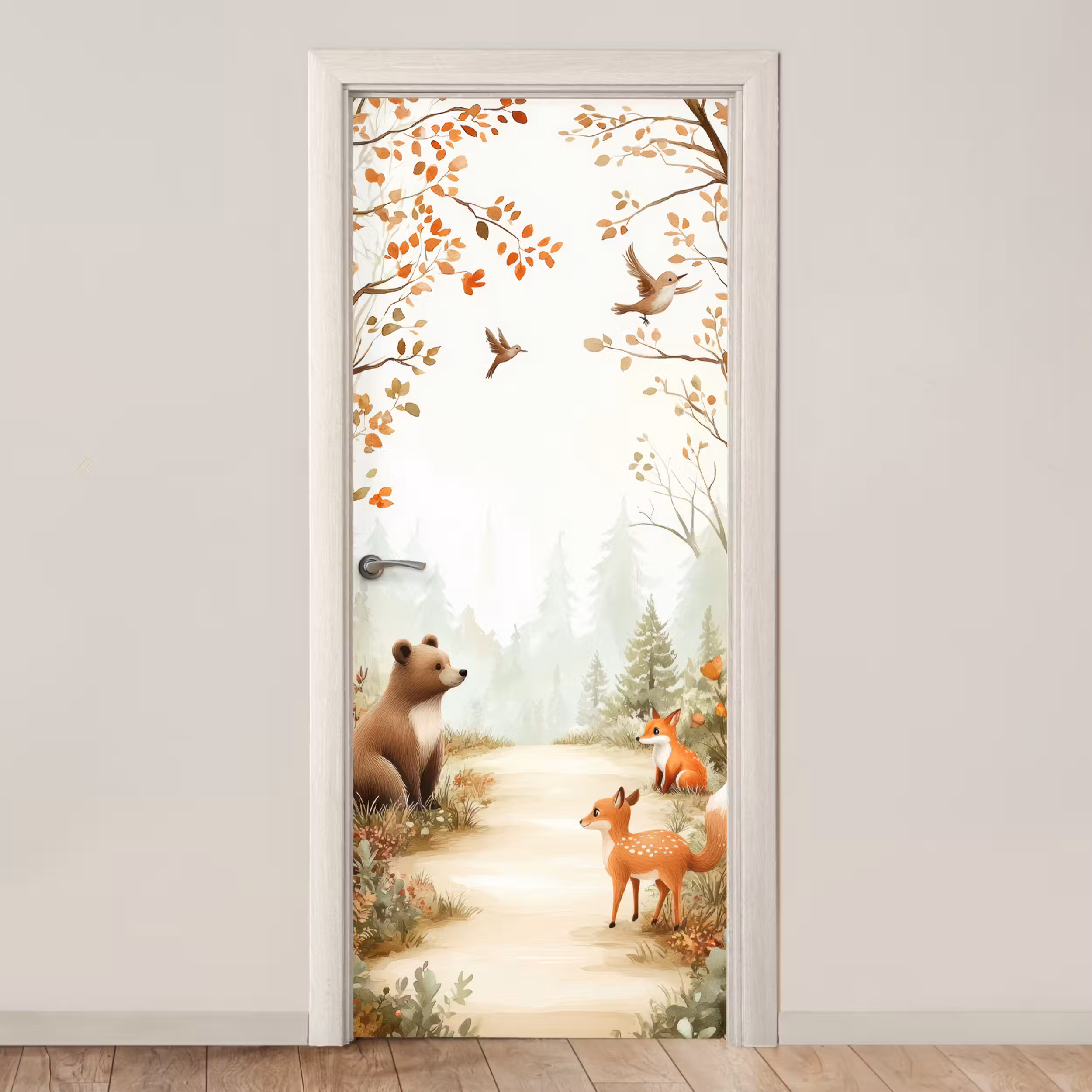 Türtapete - Wald - Herbst - Waldtiere - Bär - Fuchs
