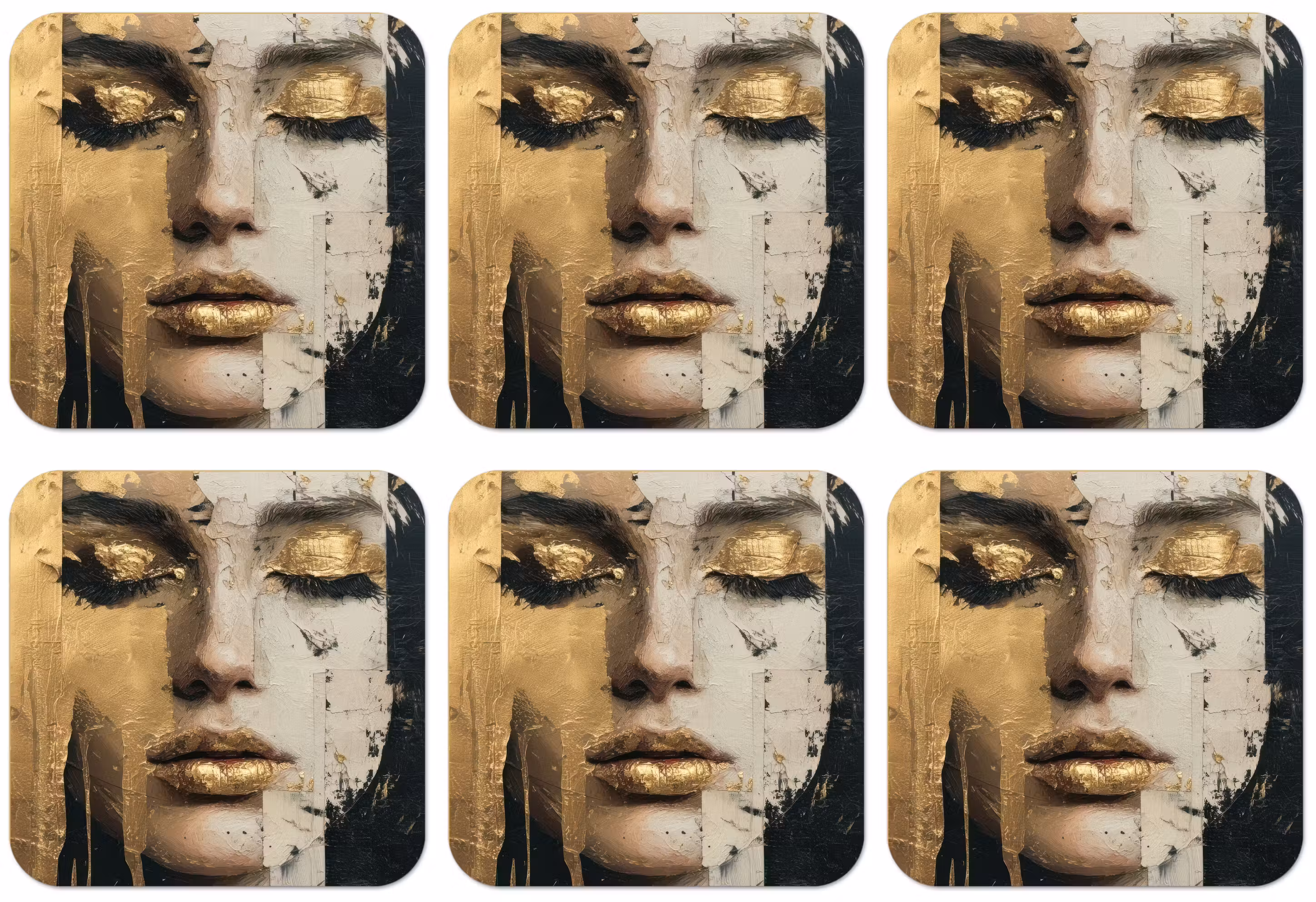 Untersetzer​ - Abstrakt - Gold - Gesicht - Lippen