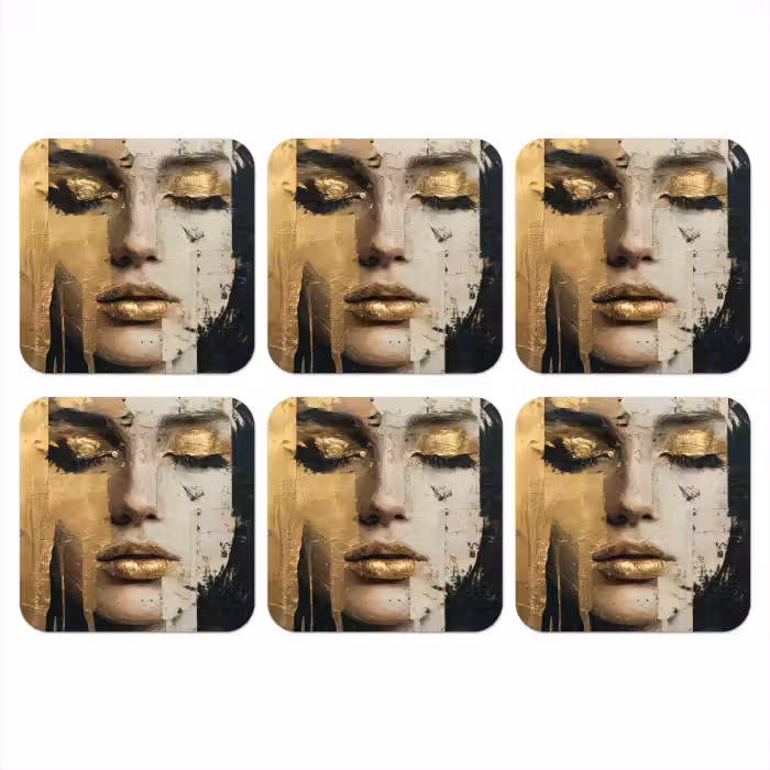Untersetzer - Abstrakt - Gold - Gesicht - Lippen