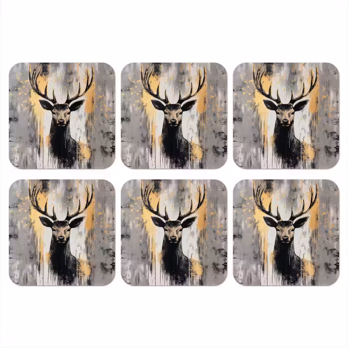 Untersetzer - Abstrakt - Hirsch - Geweih - Gold