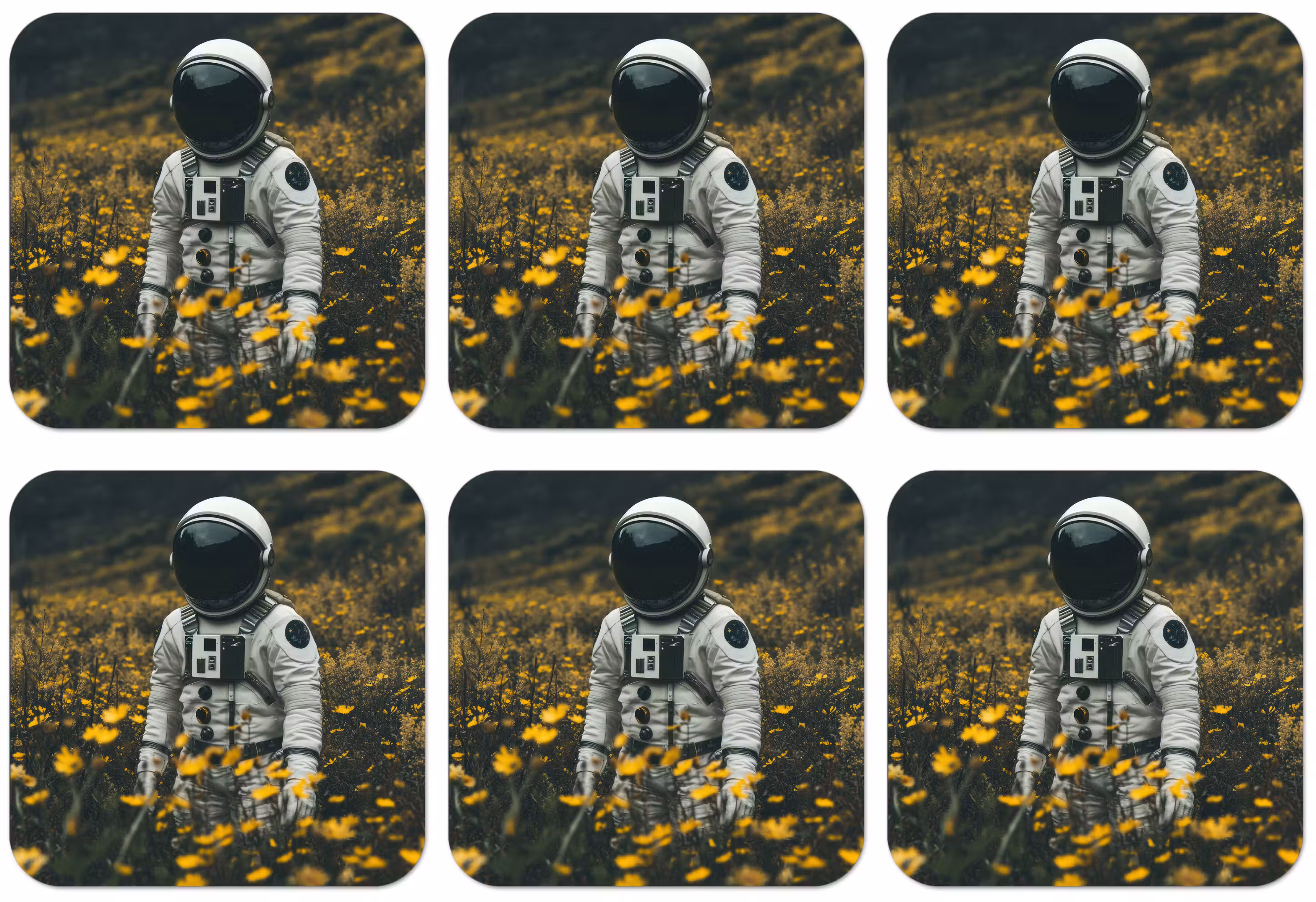 Untersetzer​ - Astronaut - Blumen - Feld - Gelb