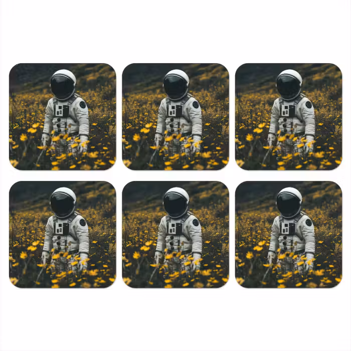 Untersetzer​ - Astronaut - Blumen - Feld - Gelb
