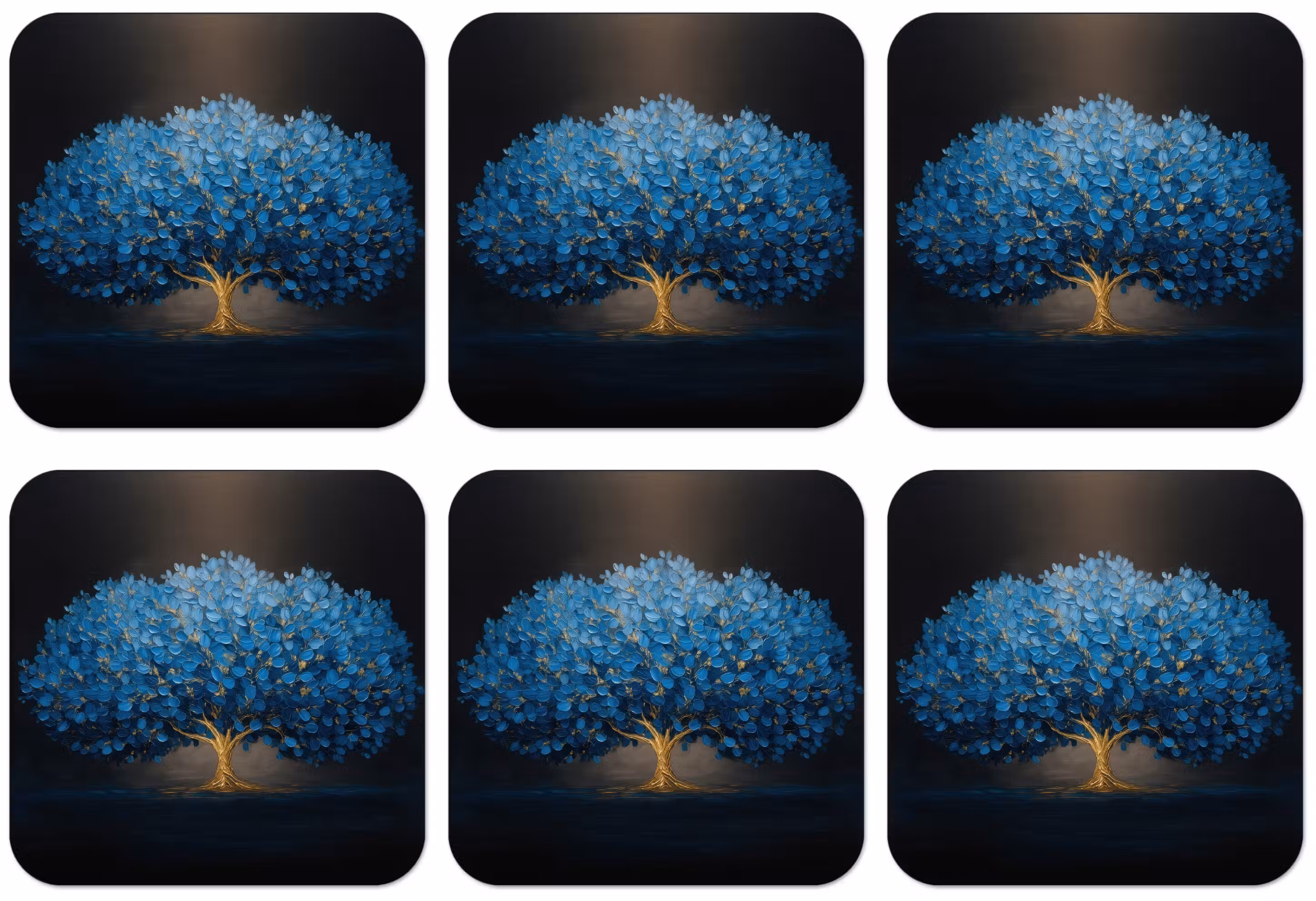 Untersetzer​ - Baum - Blau - Blätter - Pinselstriche