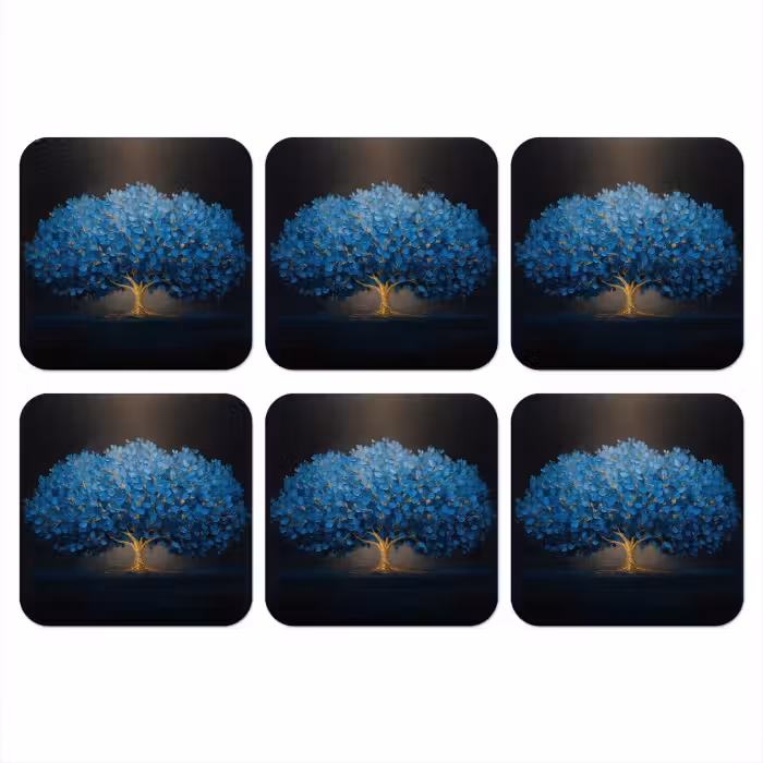 Untersetzer​ - Baum - Blau - Blätter - Pinselstriche