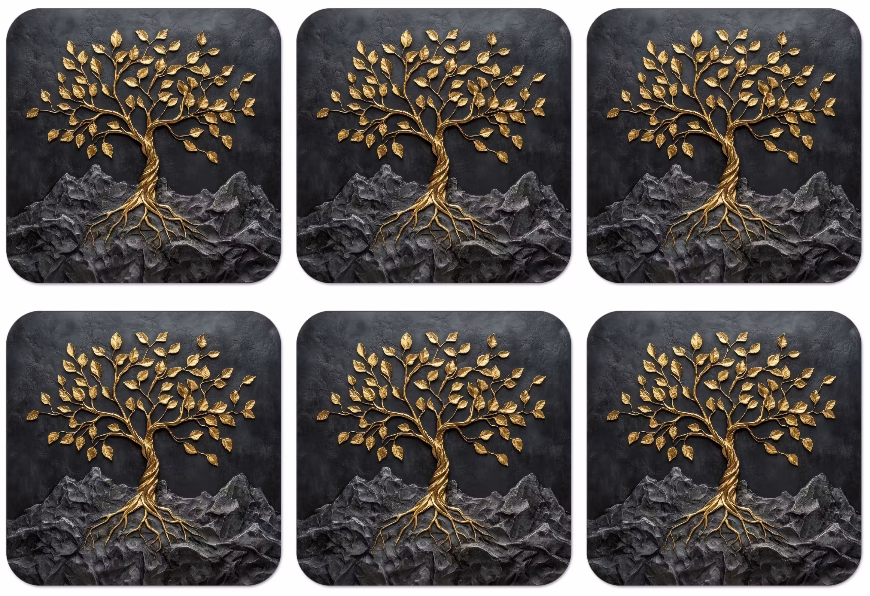 Untersetzer​ - Blätter - Gold - Baum - Fels