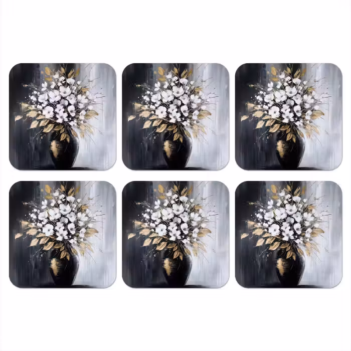 Untersetzer - Blumen - Weiß - Vase - Abstrakt