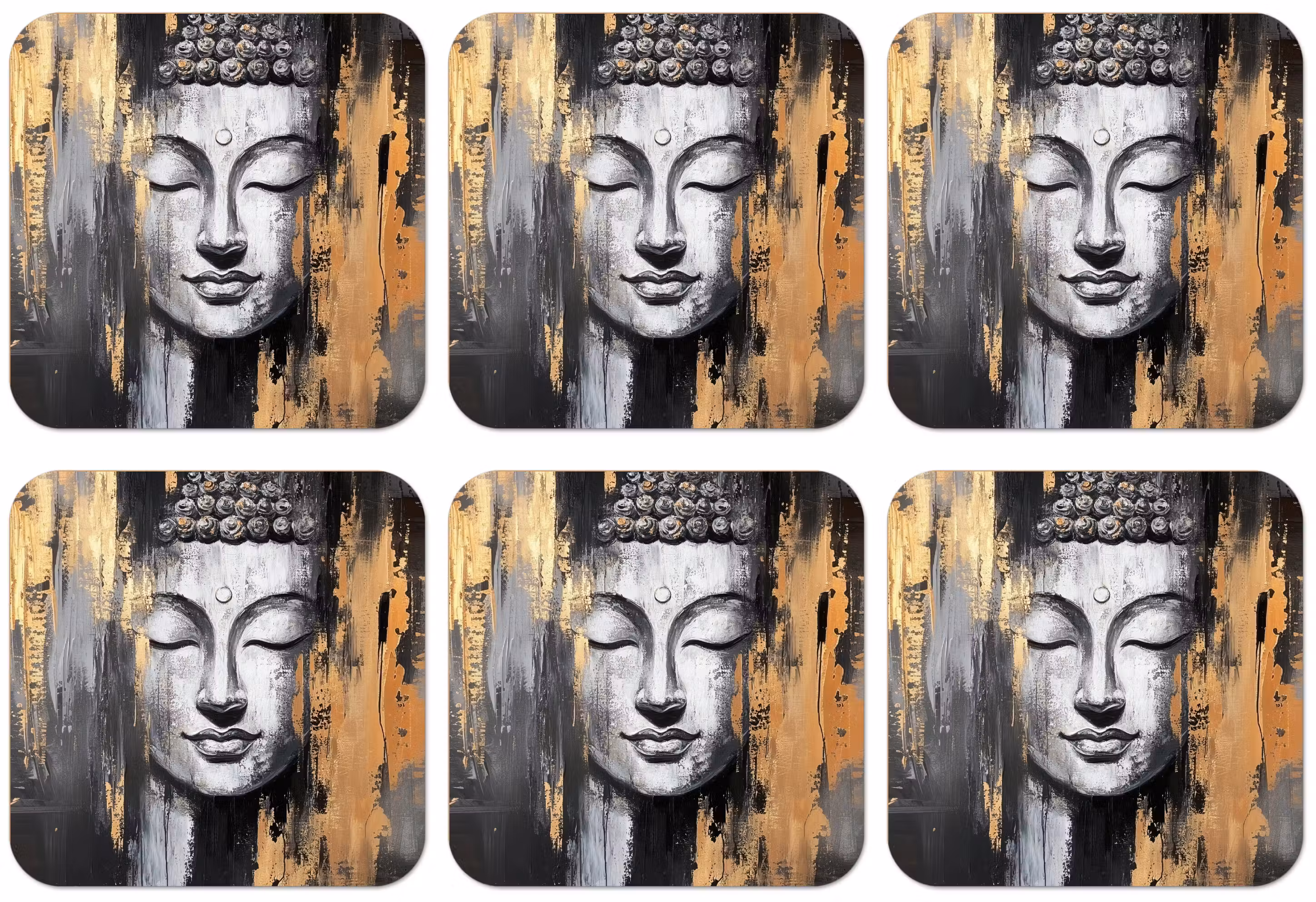 Untersetzer​ - Buddha - Pinselstriche - Gold - Abstrakt