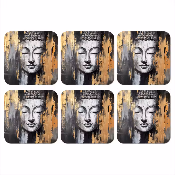 Untersetzer - Buddha - Pinselstriche - Gold - Abstrakt